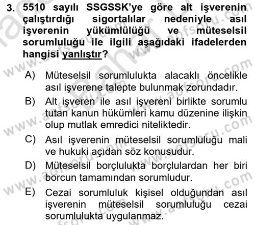 Sosyal Güvenlik Hukuku Dersi 2023 - 2024 Yılı (Final) Dönem Sonu Sınav Soruları 3. Soru