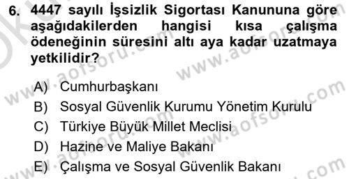 Sosyal Güvenlik Hukuku Dersi 2023 - 2024 Yılı Yaz Okulu Sınav Soruları 6. Soru