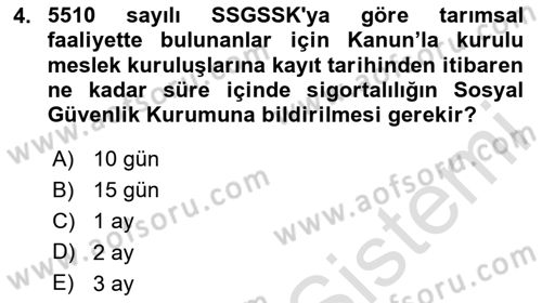 Sosyal Güvenlik Hukuku Dersi 2024 - 2025 Yılı Yaz Okulu Sınav Soruları 4. Soru