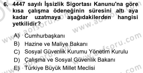 Sosyal Güvenlik Hukuku Dersi 2024 - 2025 Yılı Yaz Okulu Sınav Soruları 6. Soru