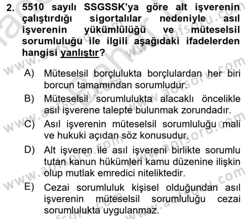 Sosyal Güvenlik Hukuku Dersi 2025 - 2026 Yılı (Final) Dönem Sonu Sınav Soruları 2. Soru