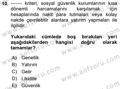 Sosyal Güvenlik Hukuku Dersi 2025 - 2026 Yılı Yaz Okulu Sınav Soruları 10. Soru