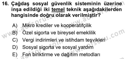 Sosyal Güvenlik Hukuku Dersi 2025 - 2026 Yılı Yaz Okulu Sınav Soruları 16. Soru