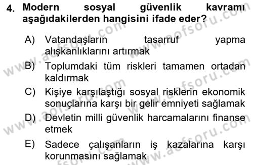 Sosyal Güvenlik Hukuku Dersi 2025 - 2026 Yılı Yaz Okulu Sınav Soruları 4. Soru