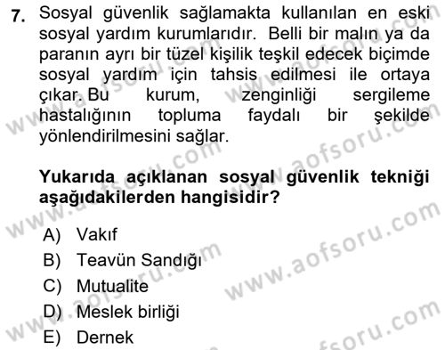 Sosyal Güvenlik Hukuku Dersi 2025 - 2026 Yılı Yaz Okulu Sınav Soruları 7. Soru