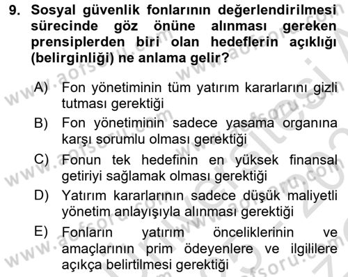 Sosyal Güvenlik Hukuku Dersi 2025 - 2026 Yılı Yaz Okulu Sınav Soruları 9. Soru