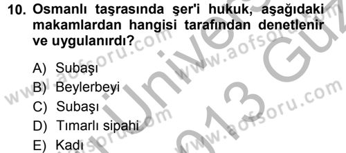 Türk İdare Tarihi Dersi Ara Sınavı Deneme Sınav Soruları 10. Soru