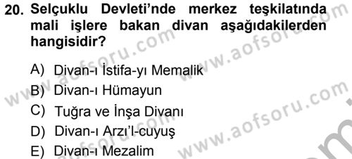 Türk İdare Tarihi Dersi Ara Sınavı Deneme Sınav Soruları 20. Soru
