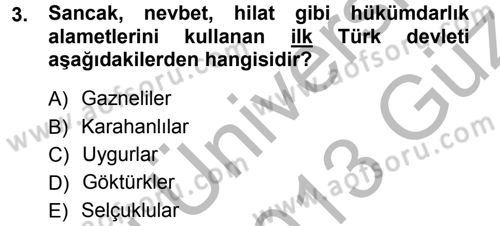 Türk İdare Tarihi Dersi Ara Sınavı Deneme Sınav Soruları 3. Soru