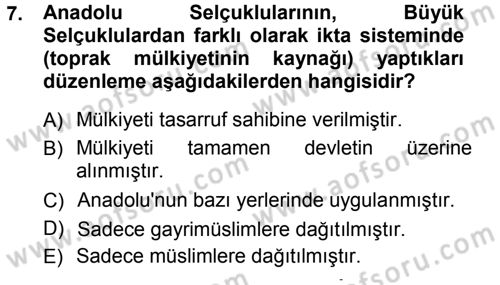Türk İdare Tarihi Dersi Ara Sınavı Deneme Sınav Soruları 7. Soru