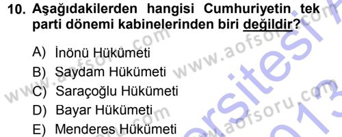 Türk İdare Tarihi Dersi 2012 - 2013 Yılı (Final) Dönem Sonu Sınav Soruları 10. Soru