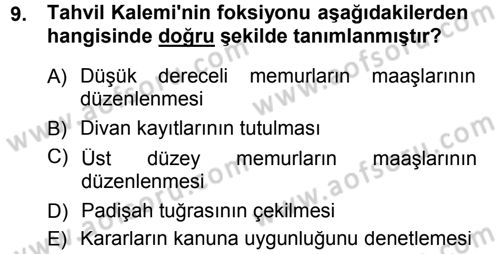 Türk İdare Tarihi Dersi 2012 - 2013 Yılı (Final) Dönem Sonu Sınav Soruları 9. Soru