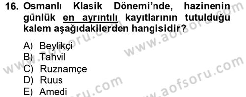 Türk İdare Tarihi Dersi Ara Sınavı Deneme Sınav Soruları 16. Soru