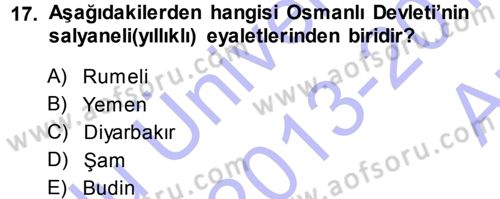 Türk İdare Tarihi Dersi 2013 - 2014 Yılı (Vize) Ara Sınavı 17. Soru