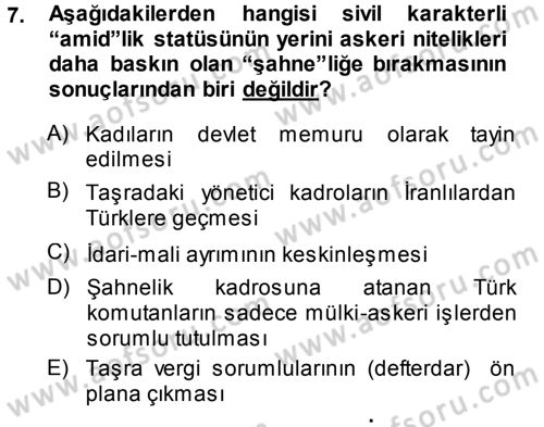 Türk İdare Tarihi Dersi Ara Sınavı Deneme Sınav Soruları 7. Soru
