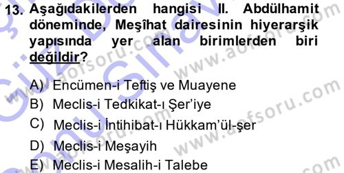 Türk İdare Tarihi Dersi 2013 - 2014 Yılı (Final) Dönem Sonu Sınav Soruları 13. Soru