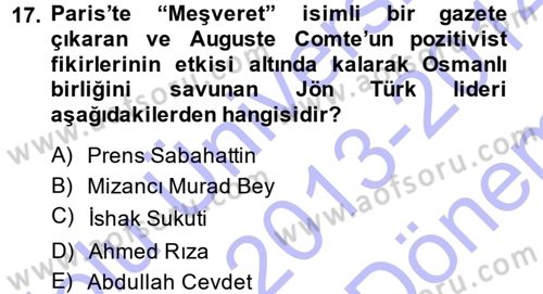 Türk İdare Tarihi Dersi 2013 - 2014 Yılı (Final) Dönem Sonu Sınav Soruları 17. Soru