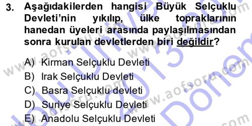 Türk İdare Tarihi Dersi 2013 - 2014 Yılı (Final) Dönem Sonu Sınav Soruları 3. Soru