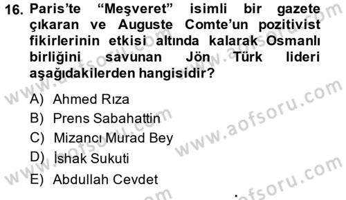 Türk İdare Tarihi Dersi 2013 - 2014 Yılı Tek Ders Sınav Soruları 16. Soru