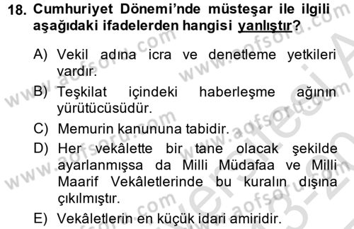 Türk İdare Tarihi Dersi 2013 - 2014 Yılı Tek Ders Sınav Soruları 18. Soru