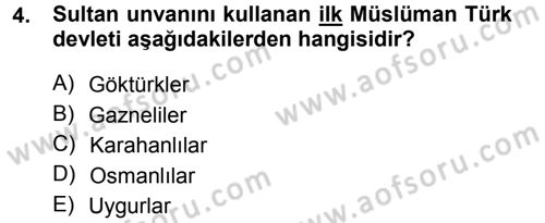 Türk İdare Tarihi Dersi 2013 - 2014 Yılı Tek Ders Sınav Soruları 4. Soru