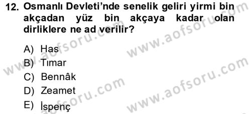 Türk İdare Tarihi Dersi Ara Sınavı Deneme Sınav Soruları 12. Soru