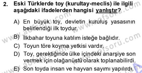 Türk İdare Tarihi Dersi 2014 - 2015 Yılı (Vize) Ara Sınav Soruları 2. Soru