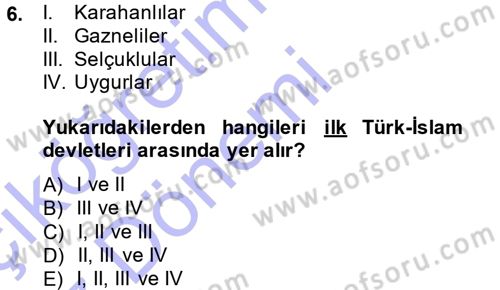Türk İdare Tarihi Dersi 2014 - 2015 Yılı (Vize) Ara Sınav Soruları 6. Soru