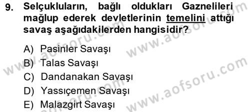 Türk İdare Tarihi Dersi Ara Sınavı Deneme Sınav Soruları 9. Soru
