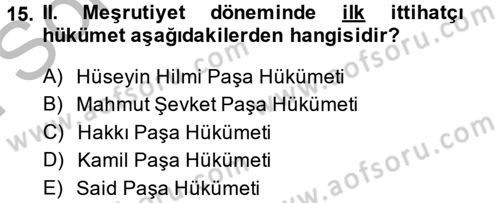 Türk İdare Tarihi Dersi 2014 - 2015 Yılı (Final) Dönem Sonu Sınav Soruları 15. Soru