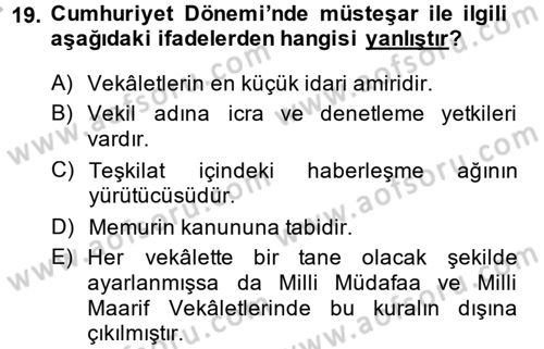 Türk İdare Tarihi Dersi 2014 - 2015 Yılı (Final) Dönem Sonu Sınav Soruları 19. Soru