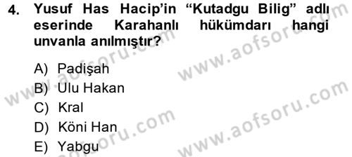 Türk İdare Tarihi Dersi 2014 - 2015 Yılı (Final) Dönem Sonu Sınav Soruları 4. Soru