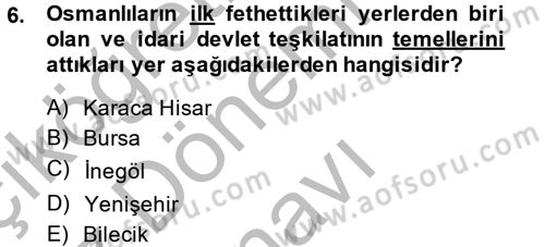 Türk İdare Tarihi Dersi 2014 - 2015 Yılı (Final) Dönem Sonu Sınav Soruları 6. Soru