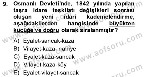 Türk İdare Tarihi Dersi 2014 - 2015 Yılı (Final) Dönem Sonu Sınav Soruları 9. Soru