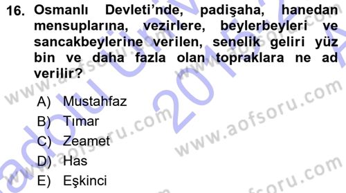 Türk İdare Tarihi Dersi Ara Sınavı Deneme Sınav Soruları 16. Soru