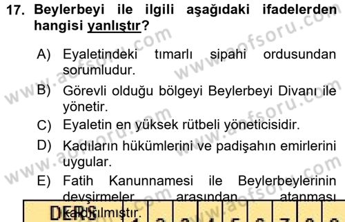 Türk İdare Tarihi Dersi Ara Sınavı Deneme Sınav Soruları 17. Soru