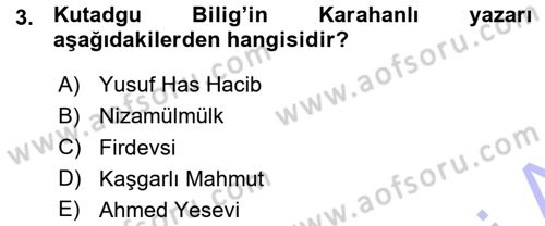 Türk İdare Tarihi Dersi Ara Sınavı Deneme Sınav Soruları 3. Soru