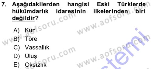 Türk İdare Tarihi Dersi Ara Sınavı Deneme Sınav Soruları 7. Soru