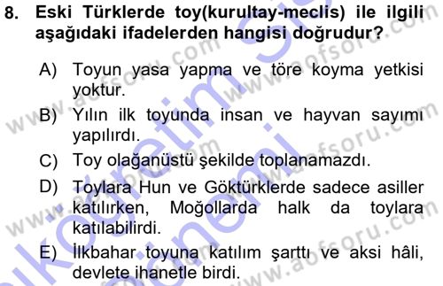 Türk İdare Tarihi Dersi 2015 - 2016 Yılı (Vize) Ara Sınav Soruları 8. Soru
