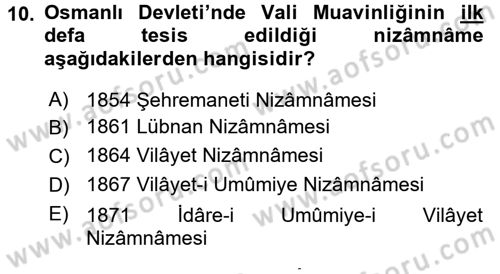 Türk İdare Tarihi Dersi 2015 - 2016 Yılı (Final) Dönem Sonu Sınav Soruları 10. Soru