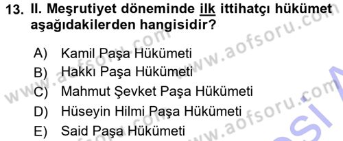 Türk İdare Tarihi Dersi 2015 - 2016 Yılı (Final) Dönem Sonu Sınav Soruları 13. Soru