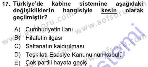 Türk İdare Tarihi Dersi 2015 - 2016 Yılı (Final) Dönem Sonu Sınav Soruları 17. Soru