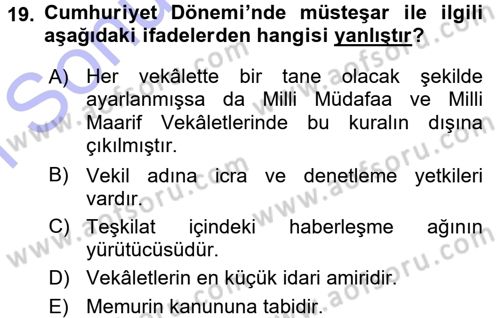 Türk İdare Tarihi Dersi 2015 - 2016 Yılı (Final) Dönem Sonu Sınav Soruları 19. Soru