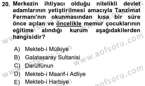 Türk İdare Tarihi Dersi 2015 - 2016 Yılı (Final) Dönem Sonu Sınav Soruları 20. Soru
