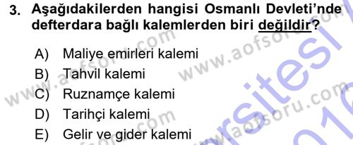 Türk İdare Tarihi Dersi 2015 - 2016 Yılı (Final) Dönem Sonu Sınav Soruları 3. Soru