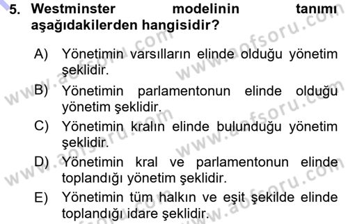Türk İdare Tarihi Dersi 2015 - 2016 Yılı (Final) Dönem Sonu Sınav Soruları 5. Soru