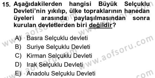 Türk İdare Tarihi Dersi 2015 - 2016 Yılı Tek Ders Sınav Soruları 15. Soru