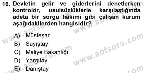 Türk İdare Tarihi Dersi 2015 - 2016 Yılı Tek Ders Sınav Soruları 16. Soru