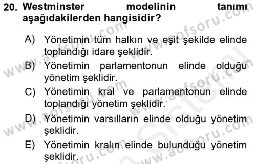 Türk İdare Tarihi Dersi 2015 - 2016 Yılı Tek Ders Sınav Soruları 20. Soru