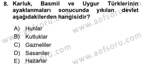 Türk İdare Tarihi Dersi 2015 - 2016 Yılı Tek Ders Sınav Soruları 8. Soru